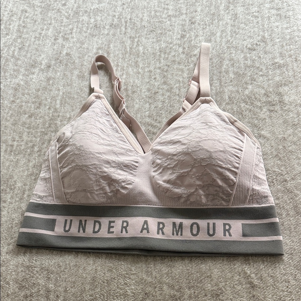 Under Armour Women's Blush Lace Sports Bra with Gray Band